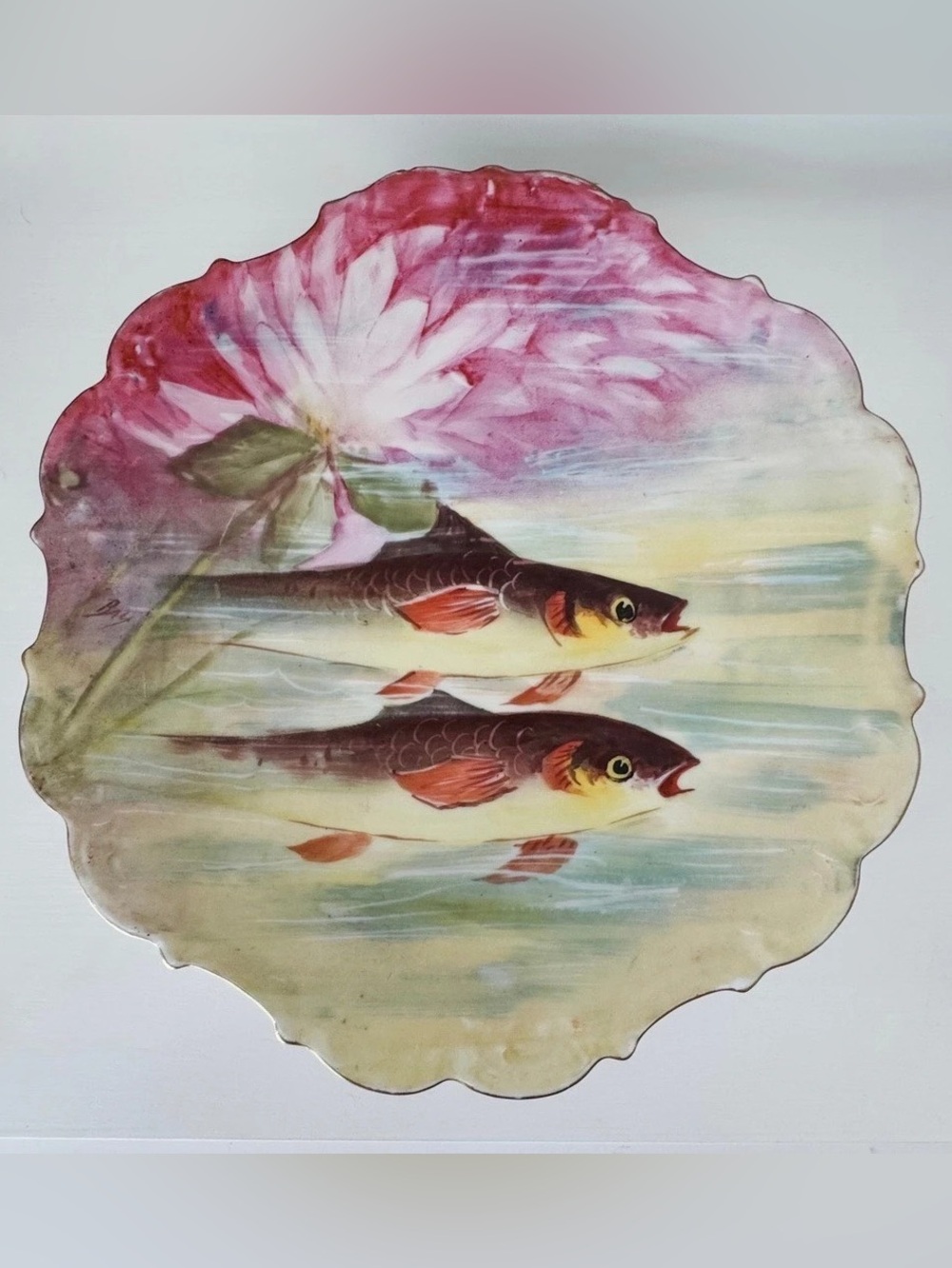 Floral Fish Decorative Plate Pink & Green